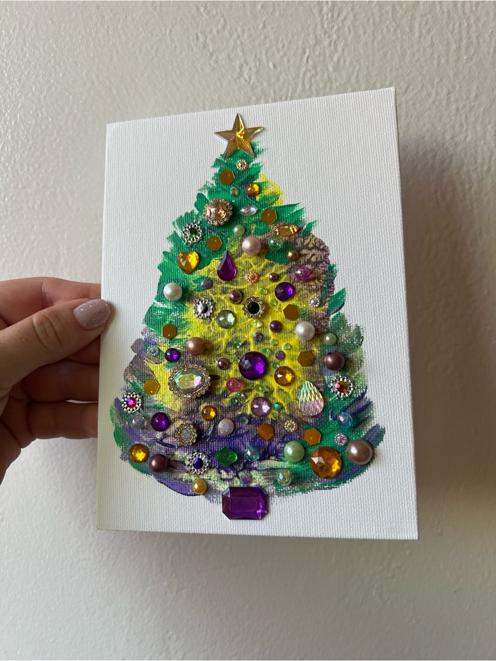 Embellished Holiday Tree Wall Art Purple, Gold & Green Jeweled Christmas Tree - Picture 3 of 6